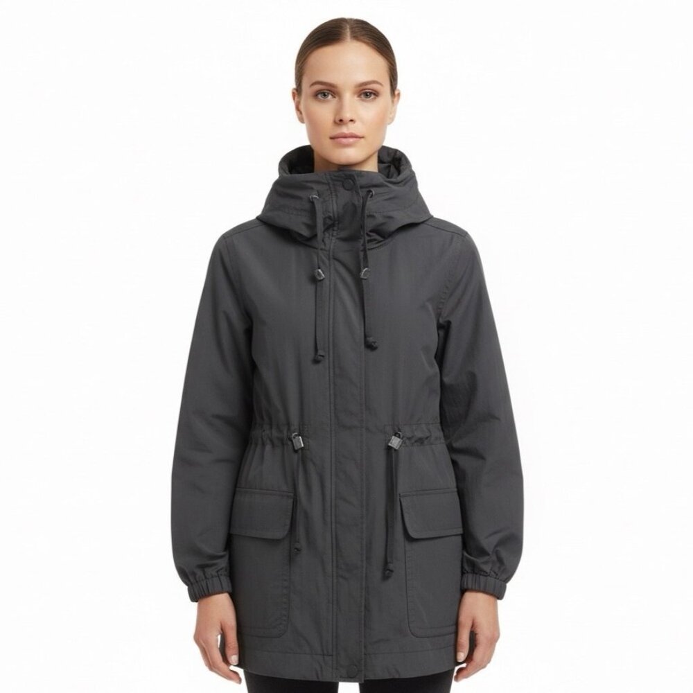 Eileen Fisher Womens Gray Cotton/Nylon Hooded Utility Jacket Relaxed Fit Size M